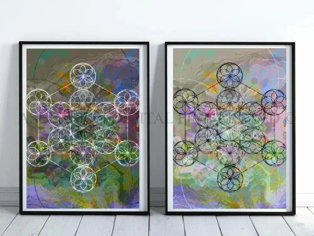 Metatrons cube art prints set set, sacred geometry wall art