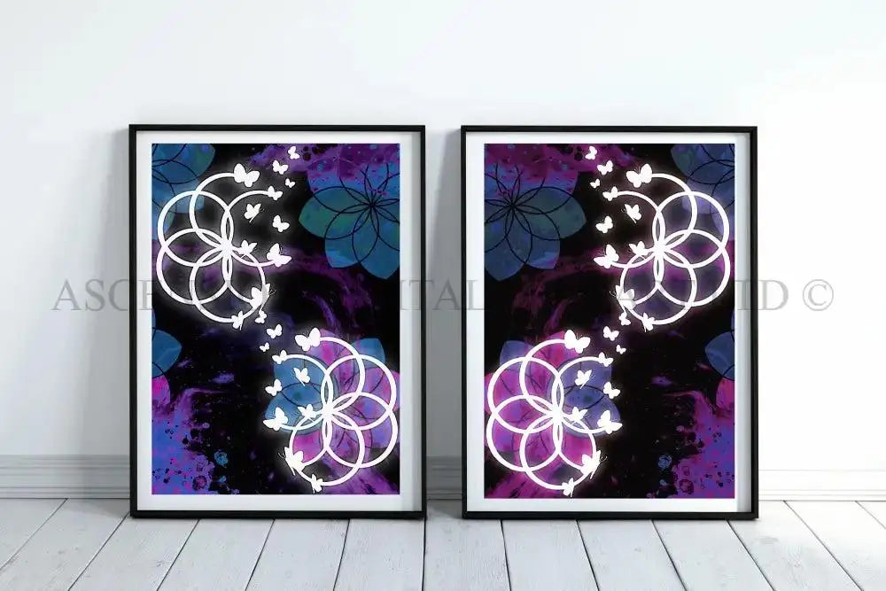 Sacred geometry art print set, seed of life wall art