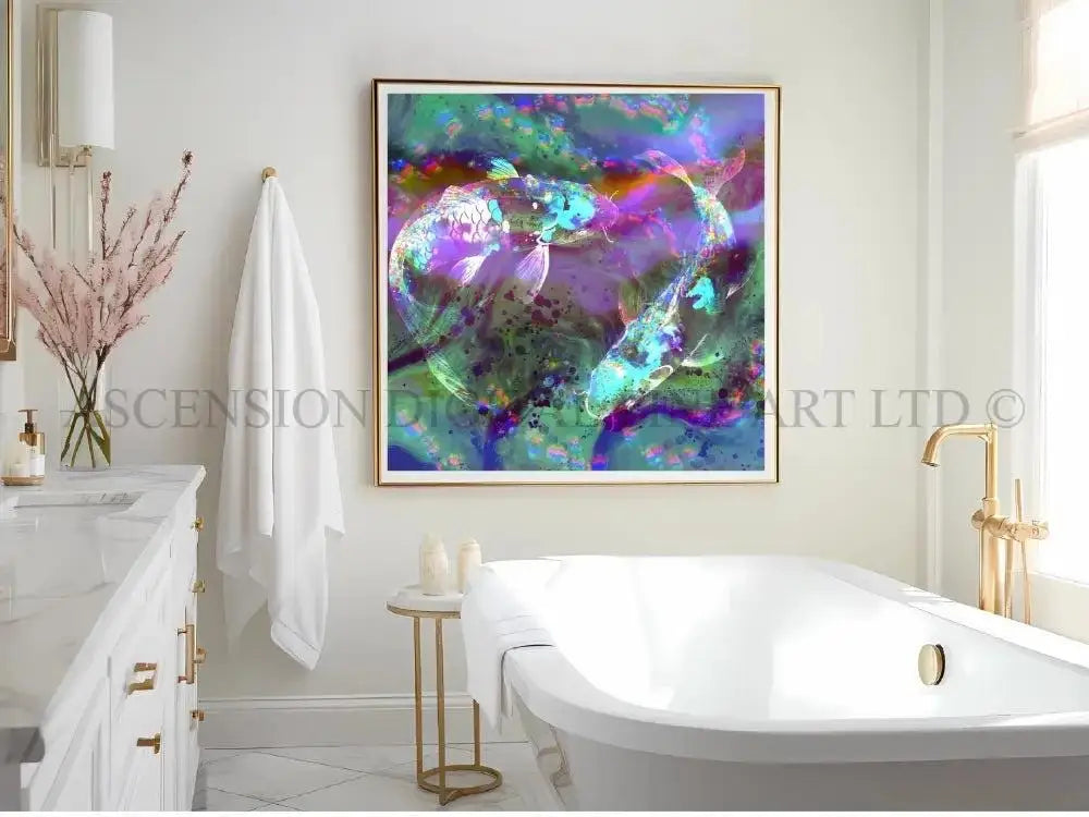 Japanese koi fish art print, Feng Shui wall art