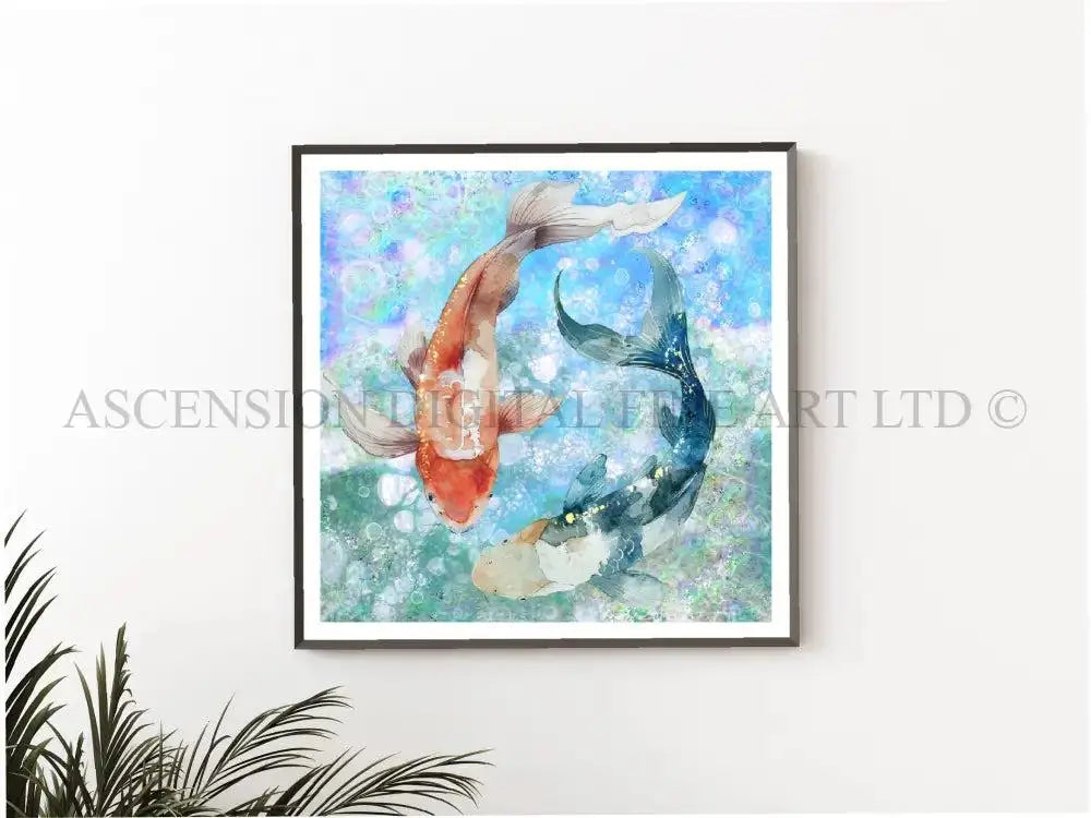 Japanese koi fish art print, Feng Shui wall art
