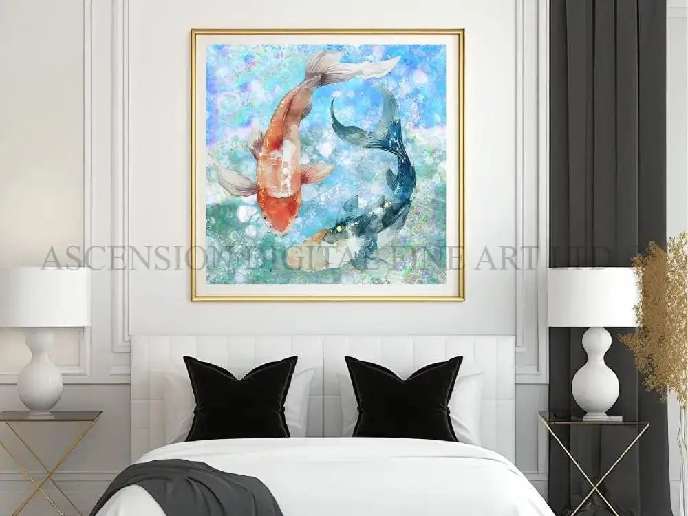 Japanese koi fish art print, Feng Shui wall art