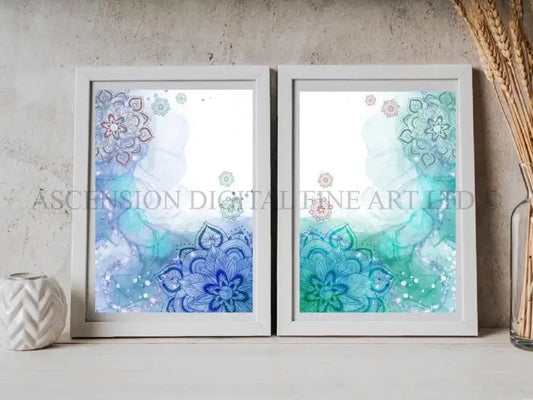 Mandala art print, meditation wall art set of two prints