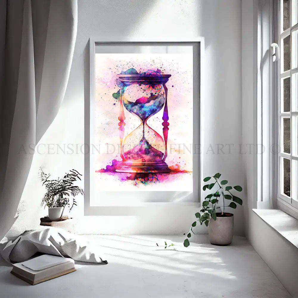 Meditation art print,  meditation wall art, hourglass.