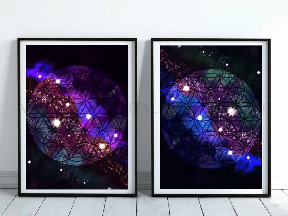 Sacred geometry art prints set of 2, spiritual wall art