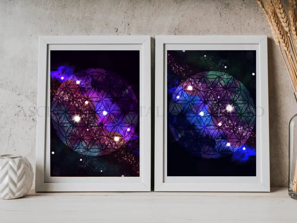 Sacred geometry art print set of 2, sacred geometry wall art