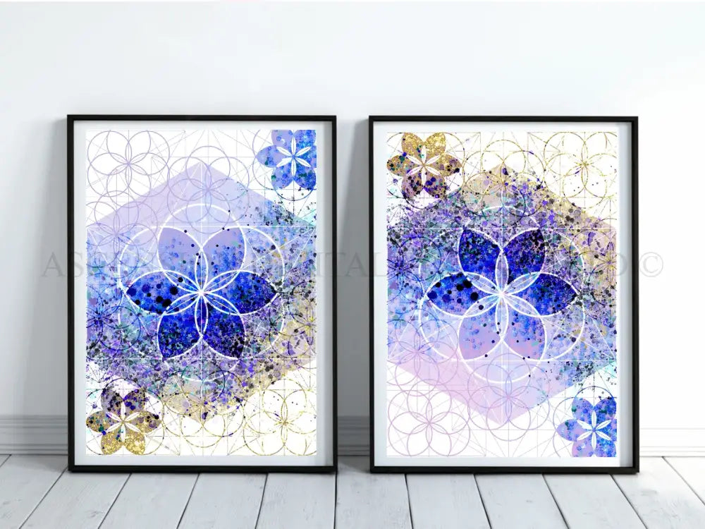 Fibonacci art prints set, sacred geometry wall art