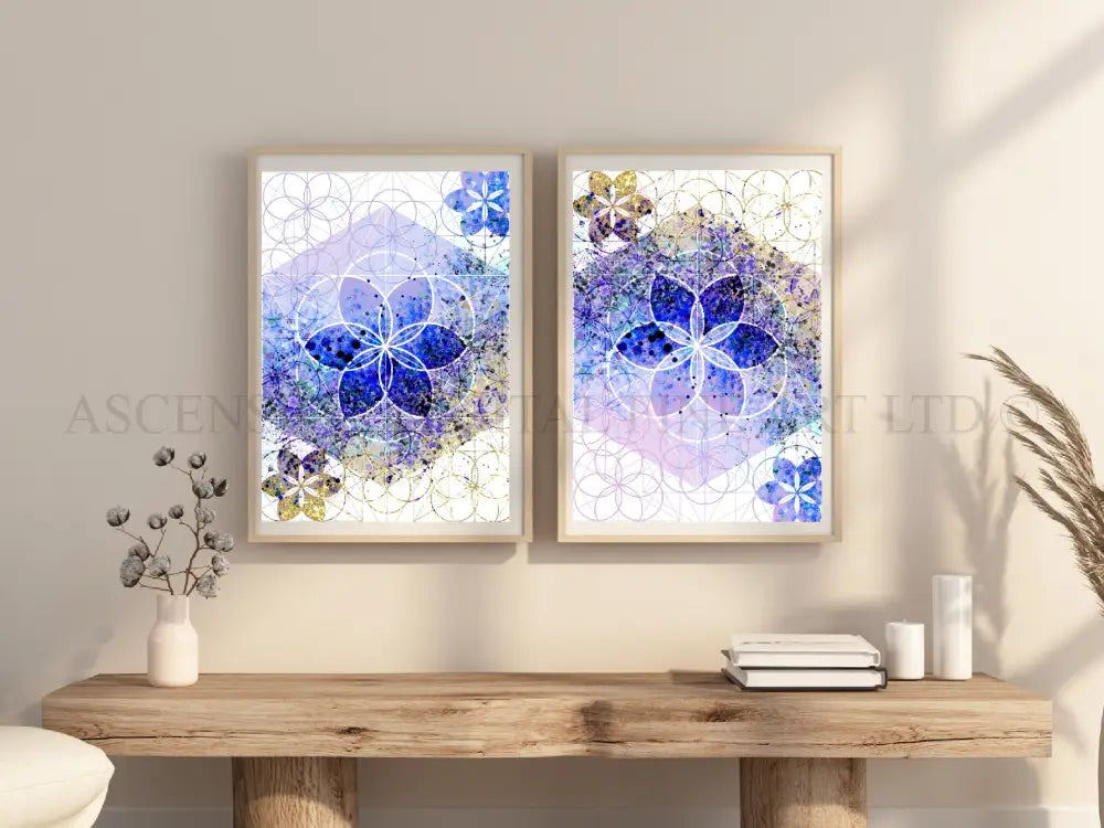 Fibonacci art prints set, sacred geometry wall art
